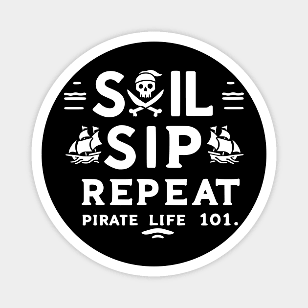Sail Sip Repeat Pirate Life 101 Magnet by Frank Ring